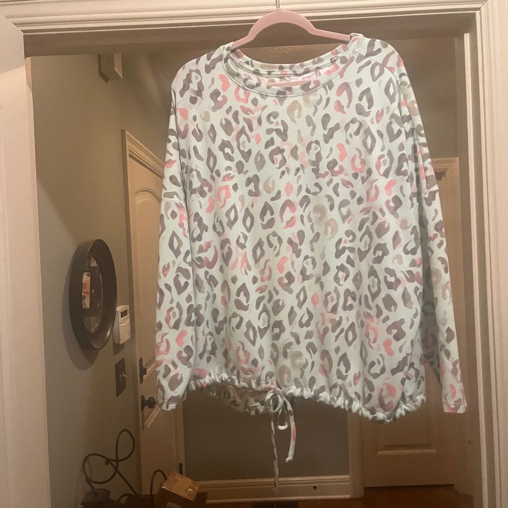BELLE by Kim Gravel Printed Animal Brushed Knit Drawstring Top